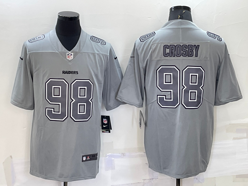 Men's Las Vegas Raiders #98 Maxx Crosby Grey Atmosphere Fashion Stitched Jersey Men's Las Vegas Raiders #98 Maxx Crosby Grey Atmosphere Fashion Stitched Jersey